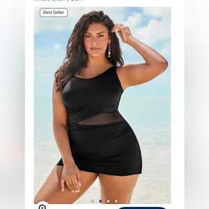 Swimsuits for All Mesh Panel Underwire Swimdress, size 14